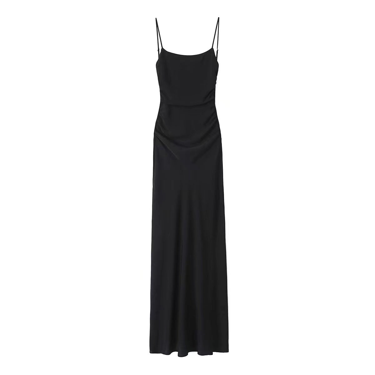 Elegant Round-neck Solid-color Dress With Ruffled Hem And Side Slit