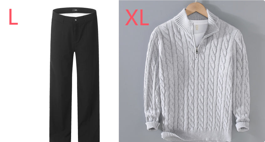 Half-high Neck Thickened Thick Needle Men's Sweater Zip Loose Pullover Knitwear