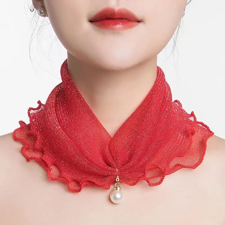 Womens Sun-protective Neck Gaiter Veil With Versatile Ruffled Edges
