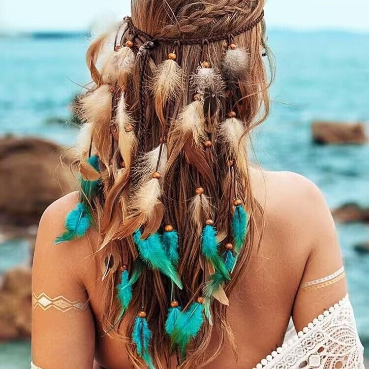 Bohemian Long Two-tone Feather Hair Band Feather Headwear