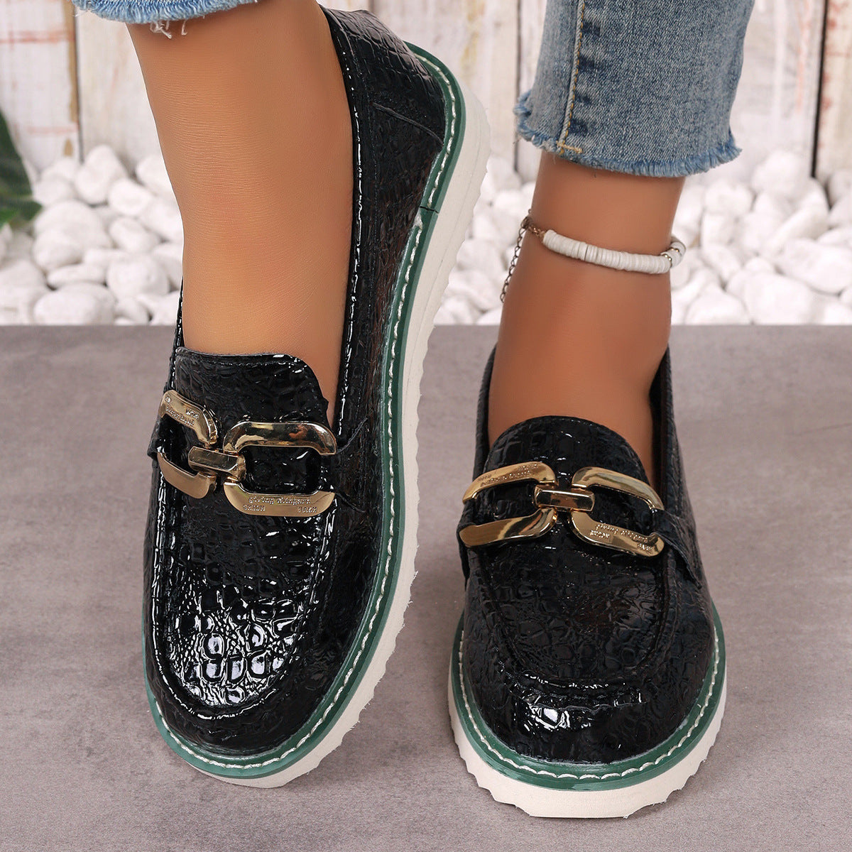 Fashion Decorative Buckle Slip-on Shoes Female Platform Casual Shoes