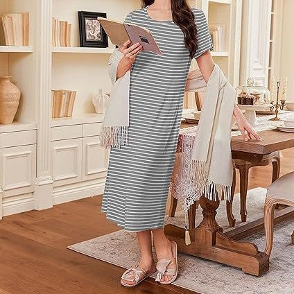 Women's Solid-Colored Soft And Comfortable Long House Dress