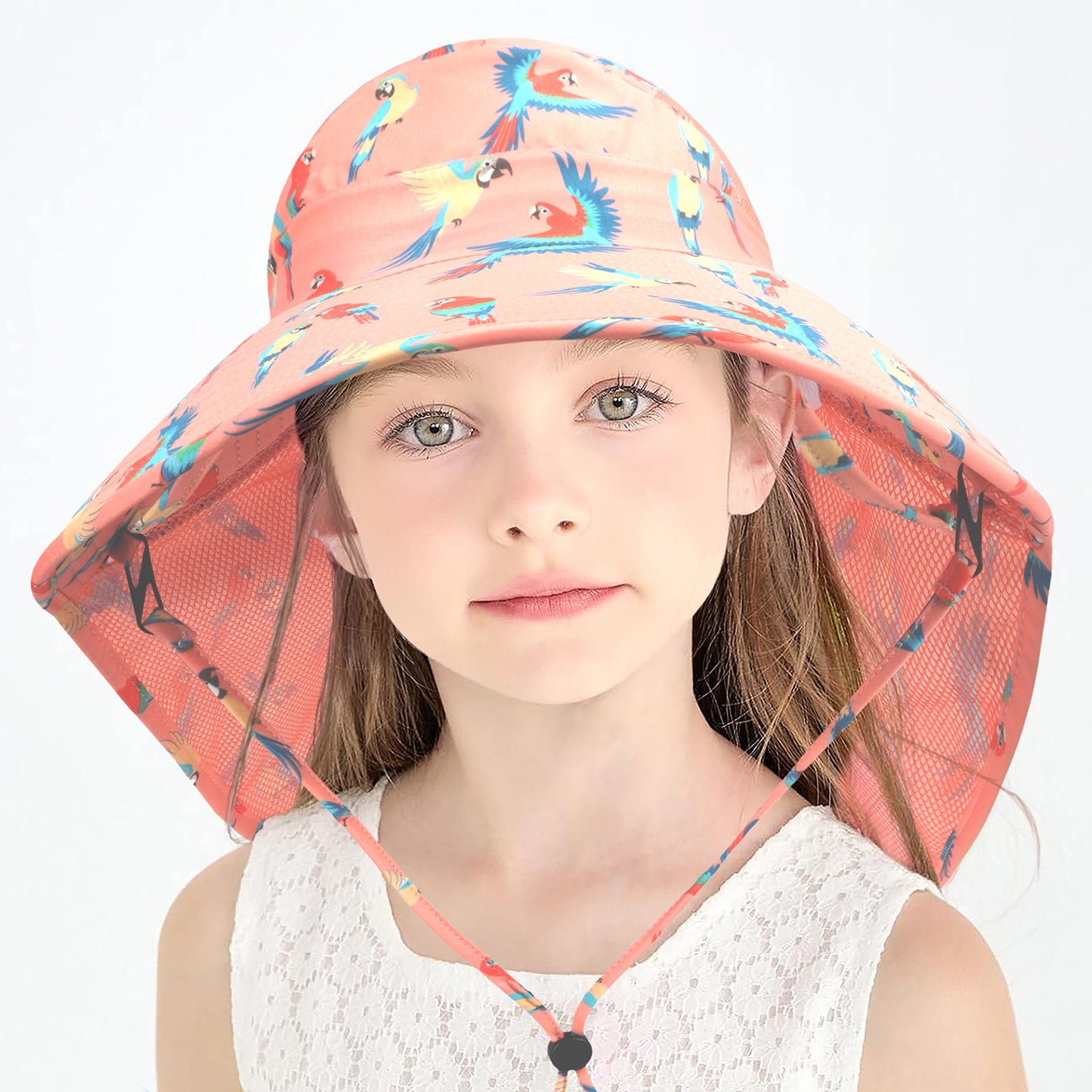 Children's Big Eaves Animal Printing Air-permeable Beachwear Neck Protection Bucket Hat Quick-drying Shawl Hat