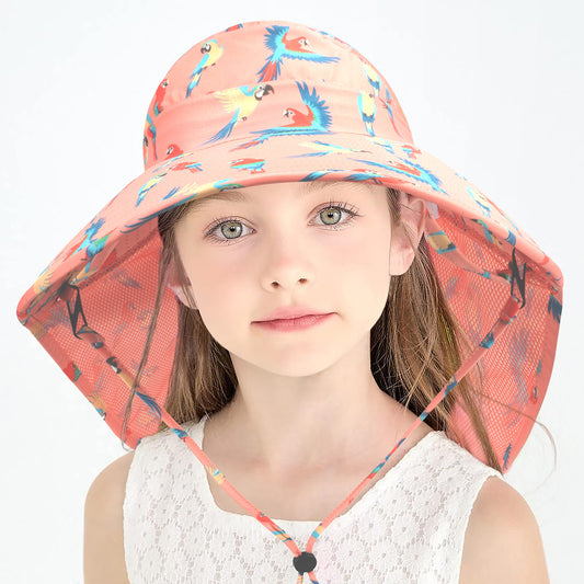 Children's Big Eaves Animal Printing Air-permeable Beachwear Neck Protection Bucket Hat Quick-drying Shawl Hat