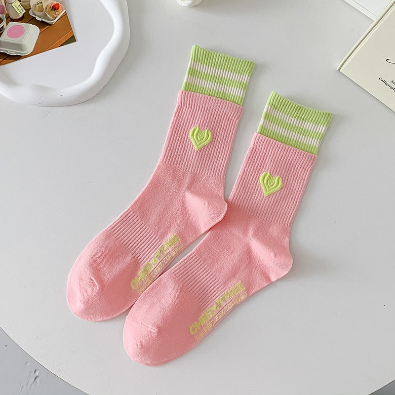 Women's Patchwork Striped Printed Mid Length Socks