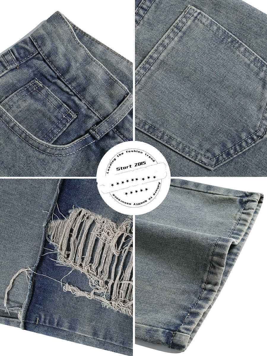 Washed Mud Dyed Ripped Jeans Plus Size Casual Pants