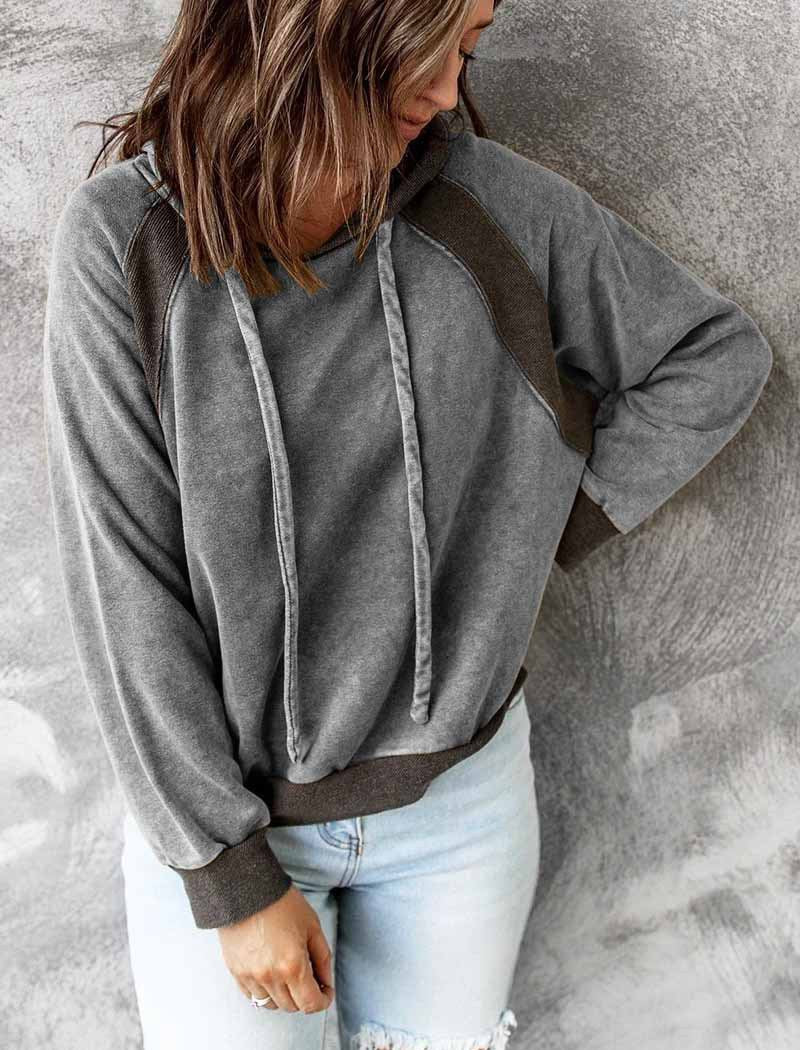 Casual Patchwork Top Hooded Long Sleeve Sweater