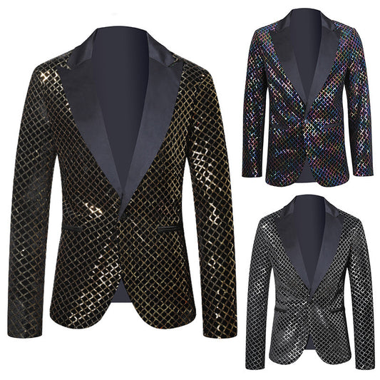Men's Sequin Bead European Size Suit Jacket