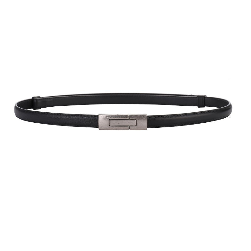Women's Leather Thin Belt First Layer Cow Leather Button