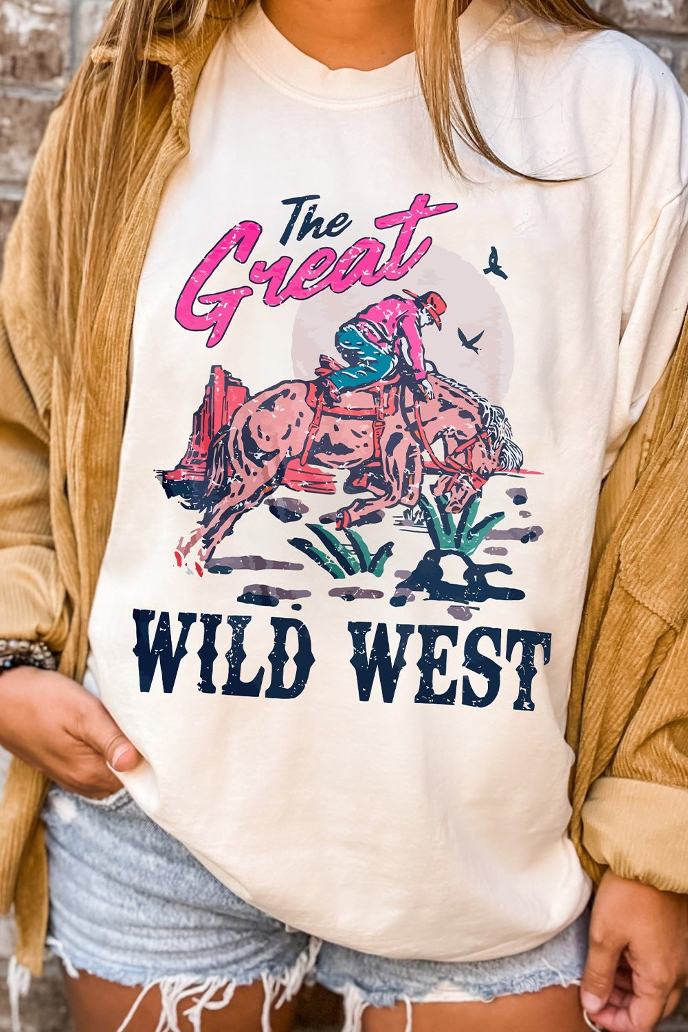 Dame Retro Cowboy Denim Country Koncert Western Konkurrence T-shirt