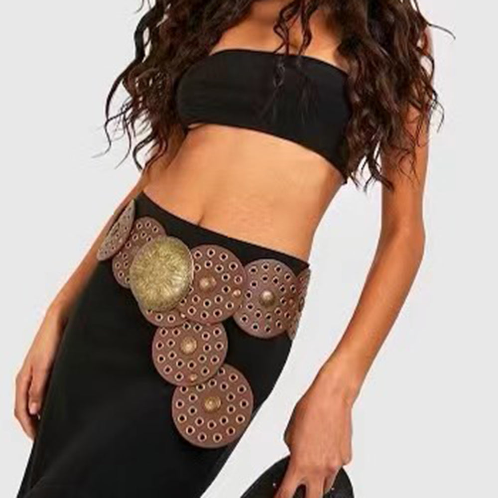 Fashion Punk Exaggerated Round Cutout Personality Belt Ladies Metal Retro Wide Belt