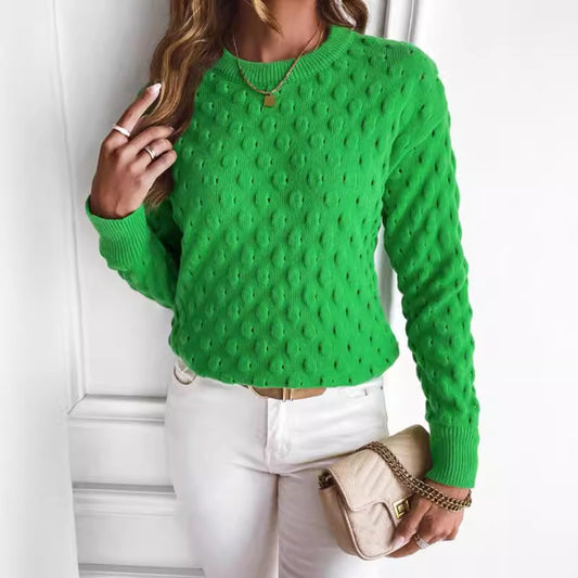 Pullover Round Neck Long Sleeves Knitwear Solid Color Top