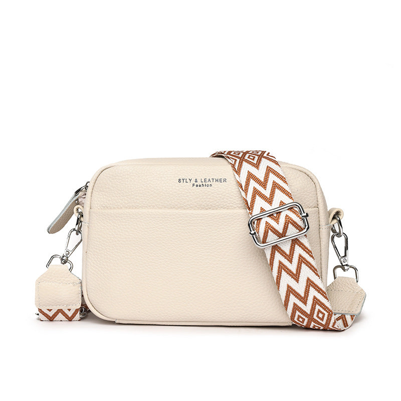 New Simple Shoulder Crossbody Top Layer Cowhide Small Square Bag