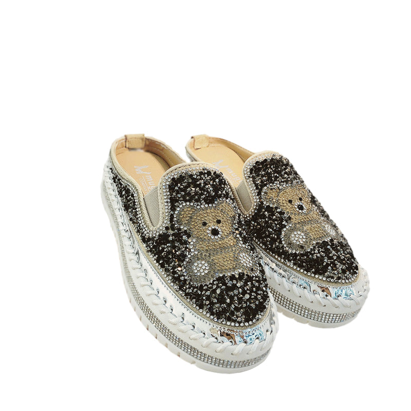 Korean Version Versatile Fashion Diamond Heelless Shoes