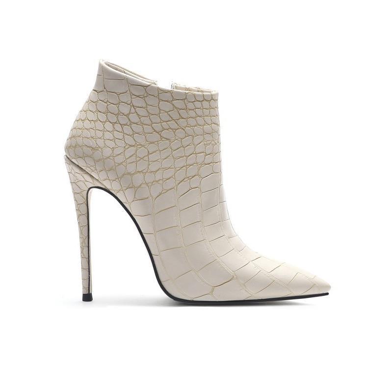 Retro Stone Pattern Nude Boots Fashion Thin Pointed Ankle