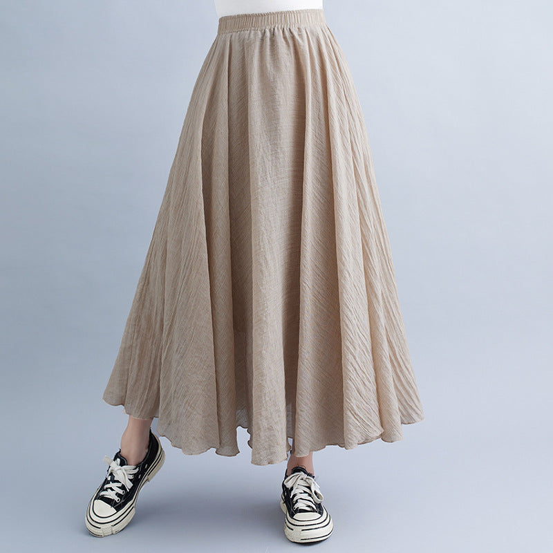 Women's Artistic Cotton And Linen Big Hem Skirt