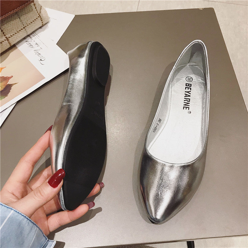 Shiny Soft Leather And Soft Sole Women's Flat Shoes