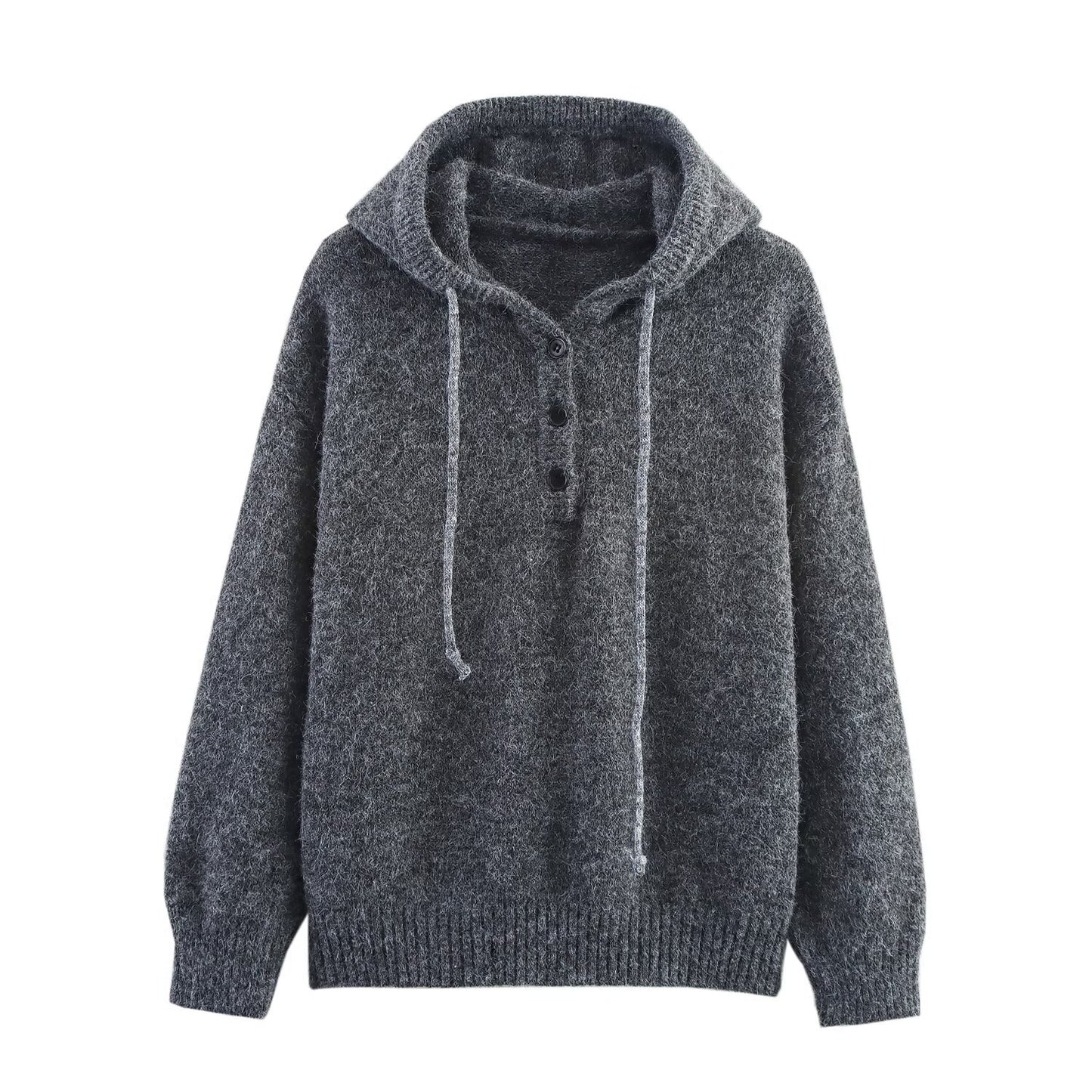 Autumn New Hooded Knitted Sweater Long Sleeve Pullover Short Mid-length Dress Set