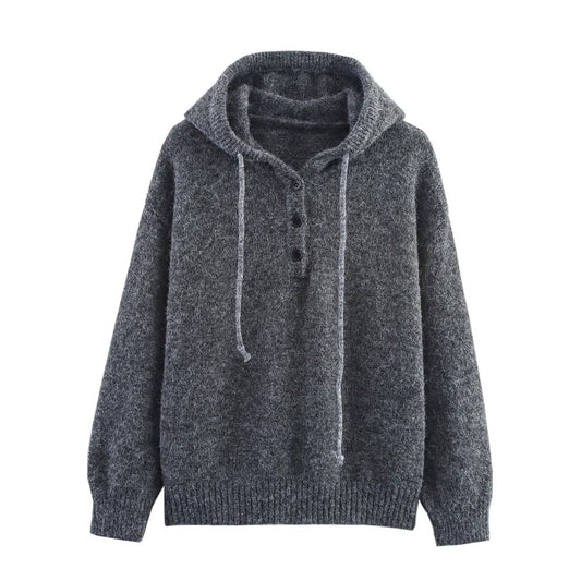 Autumn New Hooded Knitted Sweater Long Sleeve Pullover Short Mid-length Dress Set