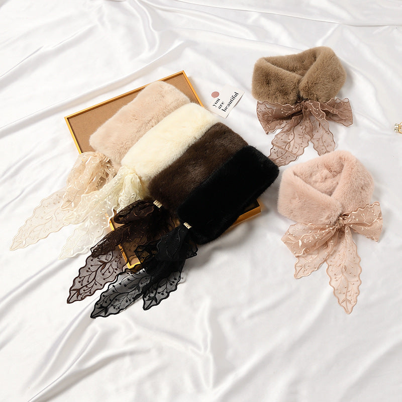 Lace Streamer Furry Cute Rabbit Fur Collar Scarf Thickened And Warm