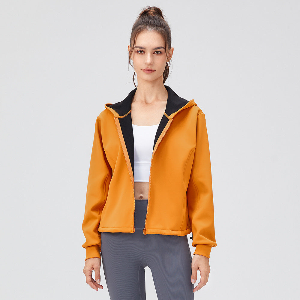 Women's Autumn And Winter Thickening Yoga Jacket Loose Hooded Warm Zipper Running Clothes