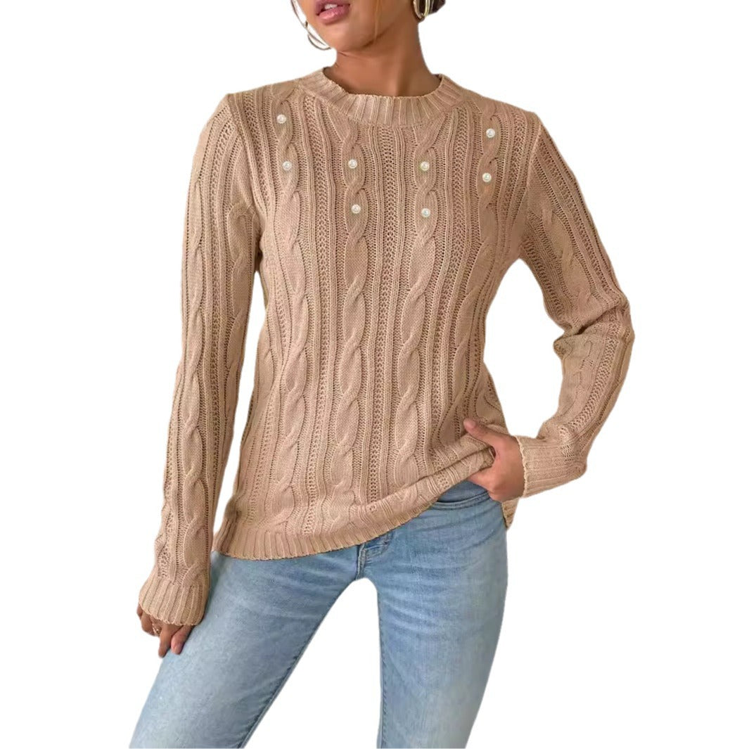 Women's Simple Pearl Beaded Sweater