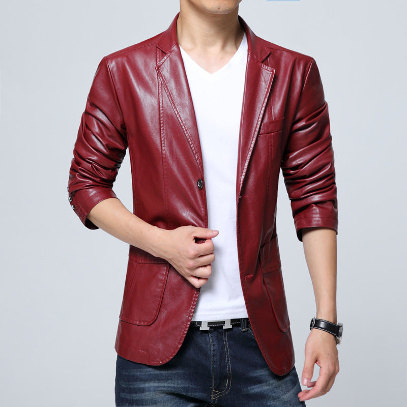 Men's Large Leather Suit Thin Slim Top