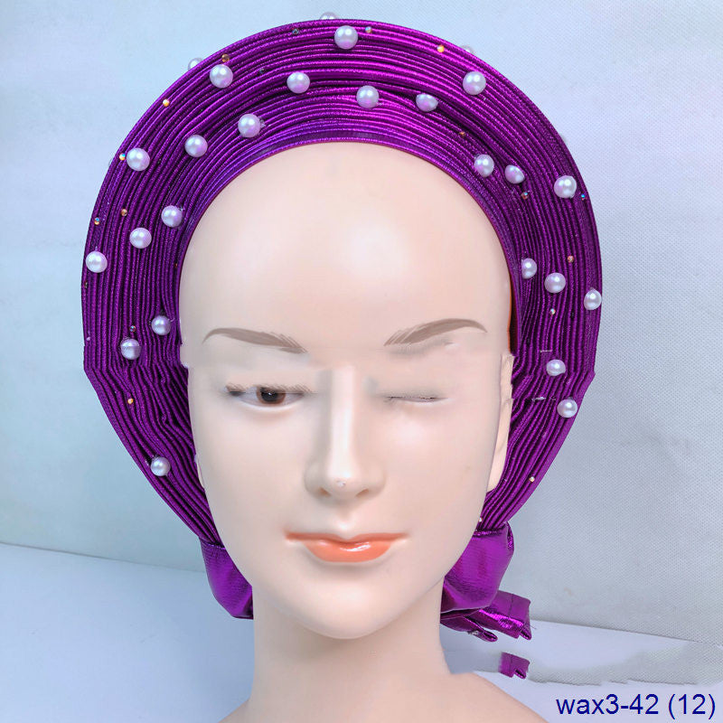 Arabian Large Pearl Women's Jacquard Pleated Braided Turban