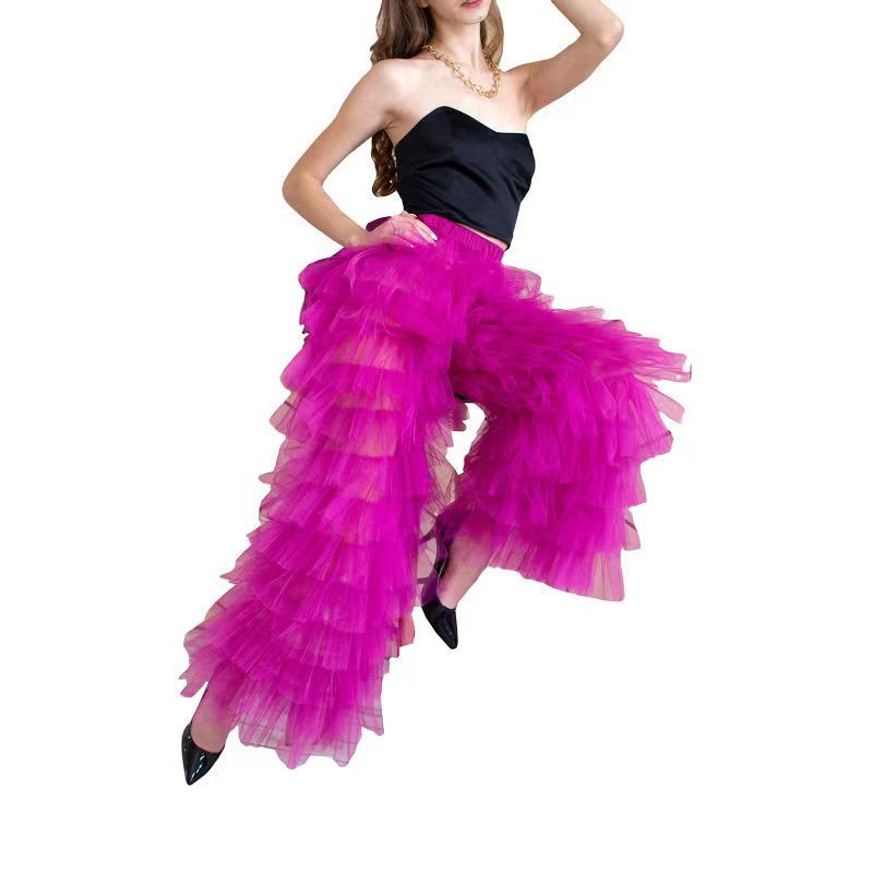 Sweetheart Girl Mesh Splice Elastic Cake Pants