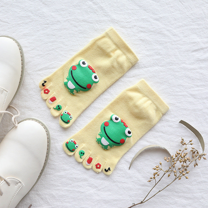 Cotton Spring And Autumn Frog Cartoon Big Boy Five-finger Socks