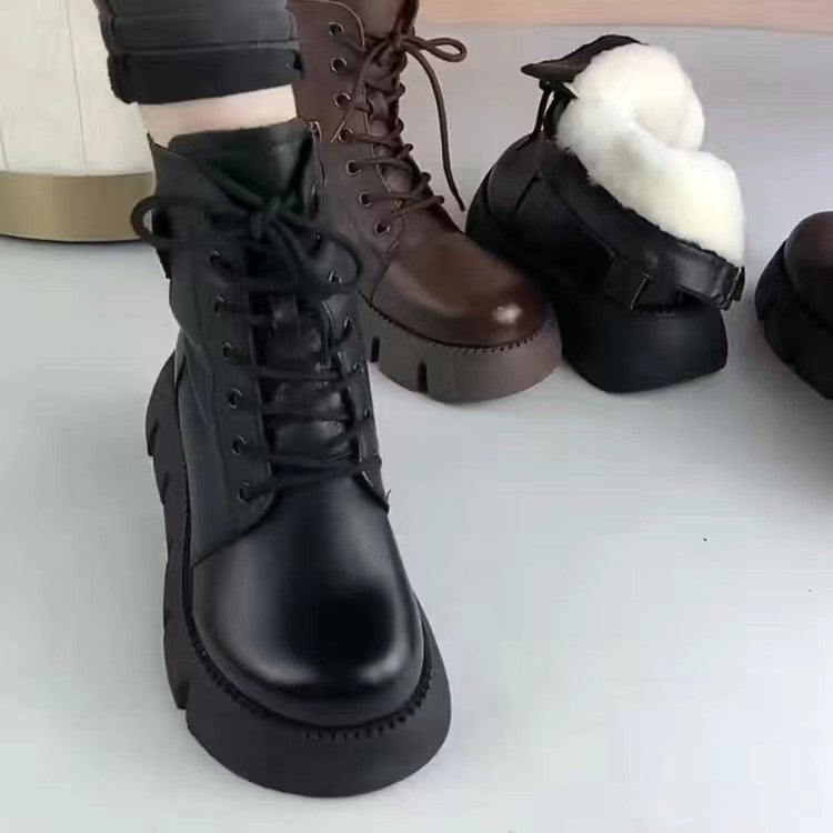 Womens Soft-leather Fleece-lined Extra-thick Insulated Snow Boots