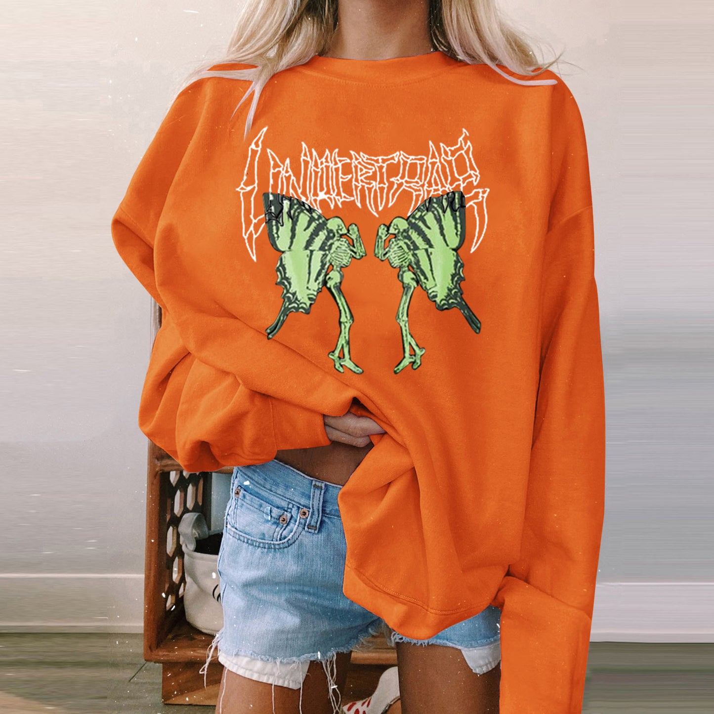 Kvinders Langærmet Afslappet Printet Polstret Sweatshirt til Halloween