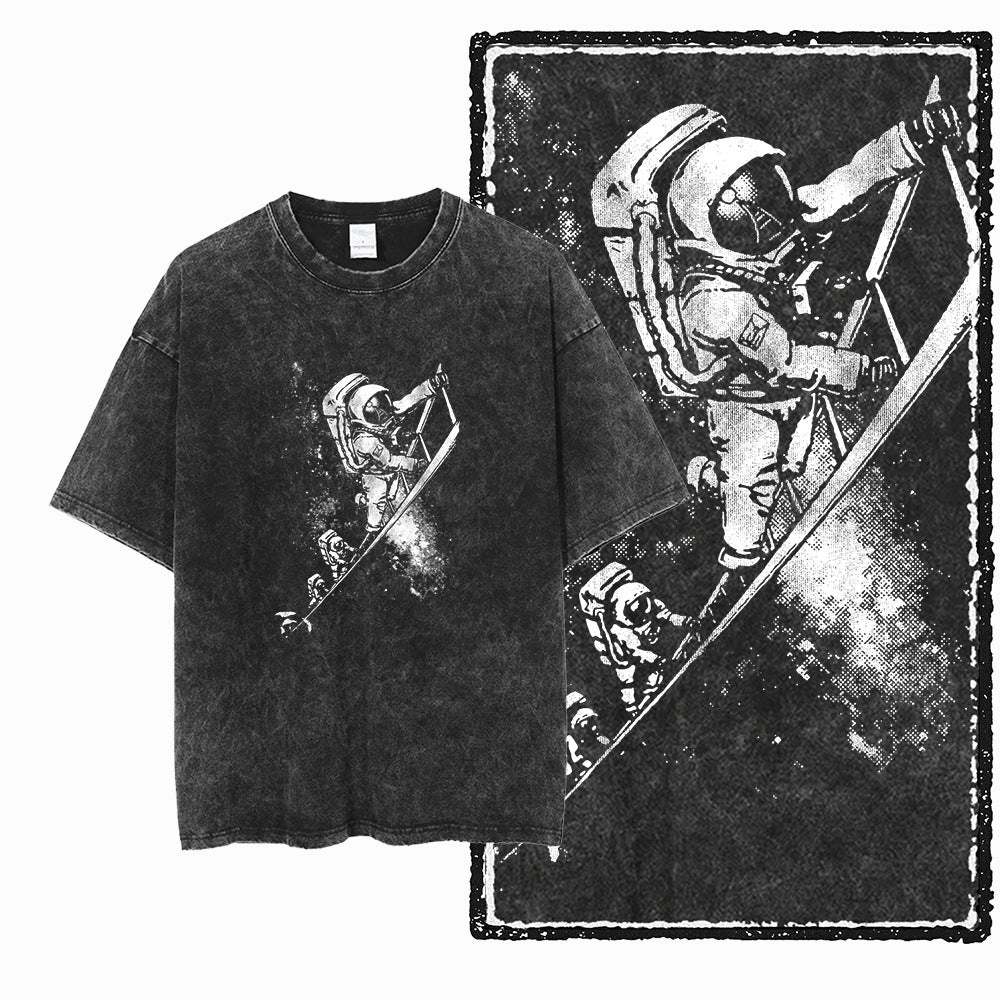 Astronaut Space Theme Printed Cotton Acid Wash Pattern