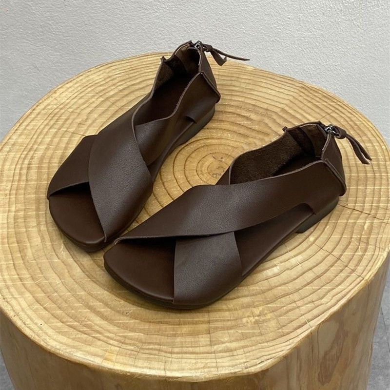 Handmade Sandals Artistic Retro Fish Mouth Soft Flat Bottom Soft Leather