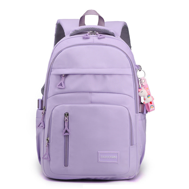 High-grade Solid Color Casual Backpack Multi-compartment