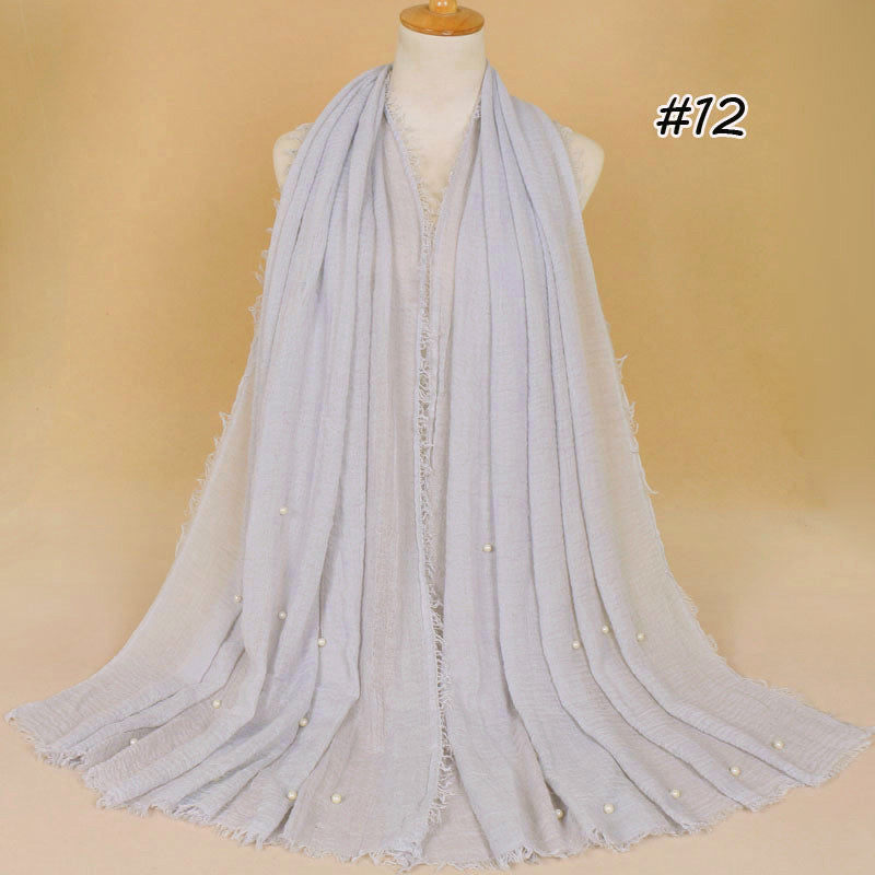 Women's Cotton And Linen Crumpled Monochrome Scarf