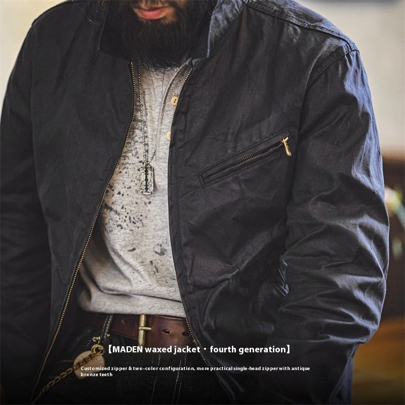 American Retro Four-generation Canvas Oil Wax Jacket Amekaji Tough Guy Zipper Short Coat