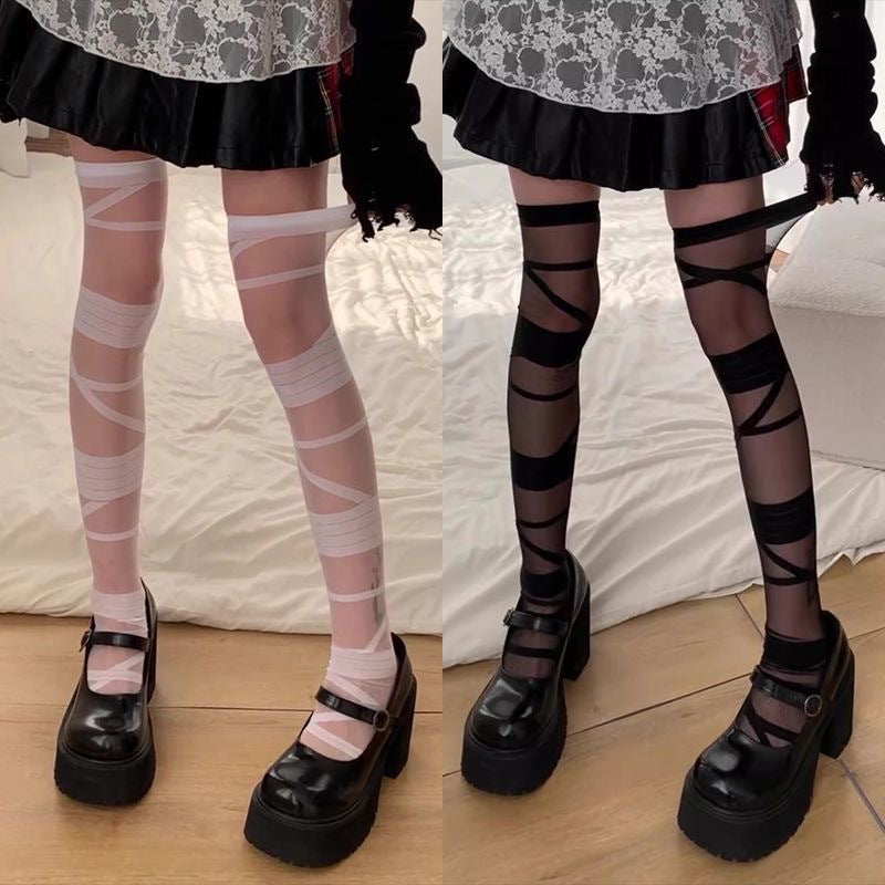 Bandage Stockings For Women Pure Alluring Lolita Style In Sweet White
