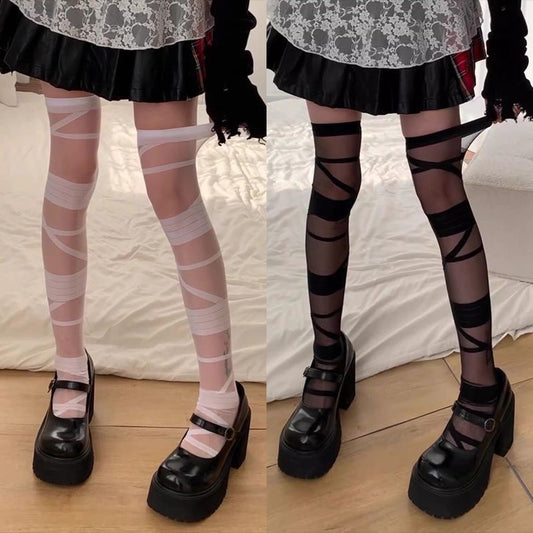 Bandage Stockings For Women Pure Alluring Lolita Style In Sweet White