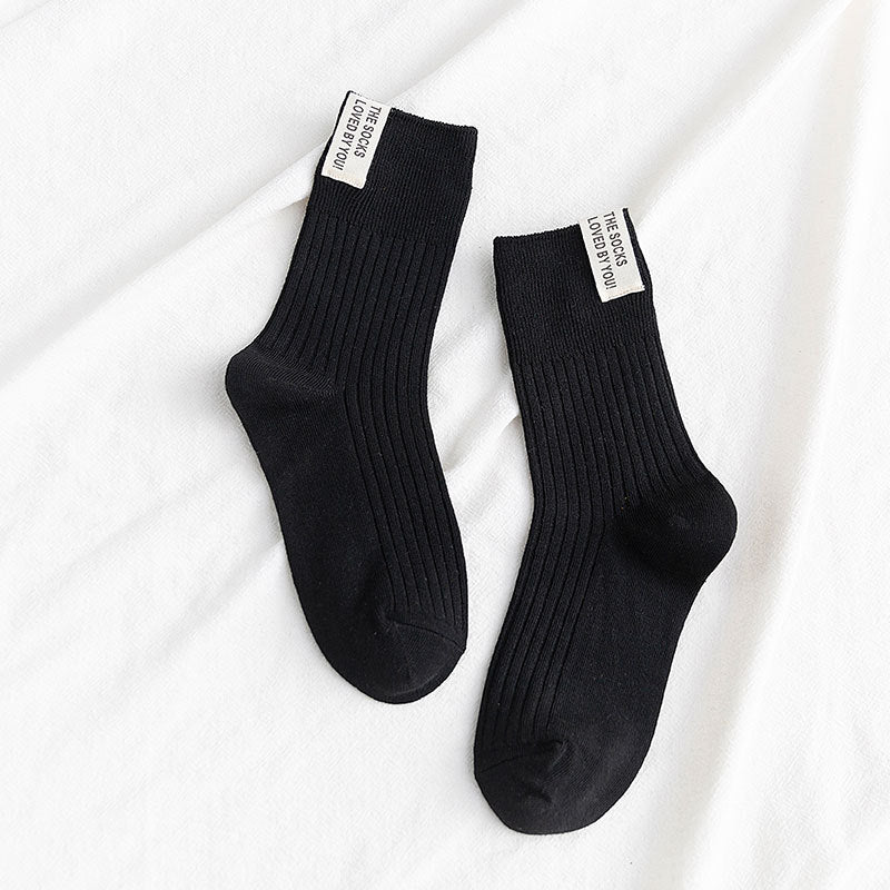 Cloth Label Thick Needle Mid-calf Length Solid Color Breathable All-matching Stockings