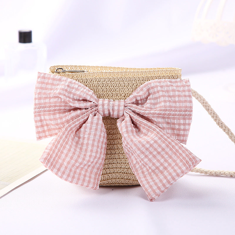 New Girls Big Bow Sun-proof Straw Hat Bag Set