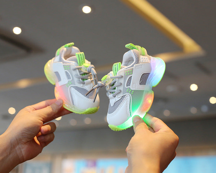 Children's 1-6 Years Old Mesh Surface Shoes Sports Shoes Athletic Shoe Laces Shoes With LED Light