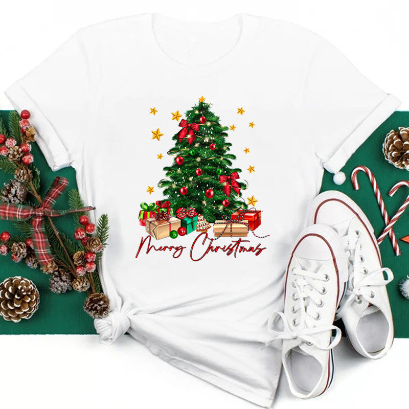 New Year Christmas Plus Size Round Neck Short Sleeve T-shirt