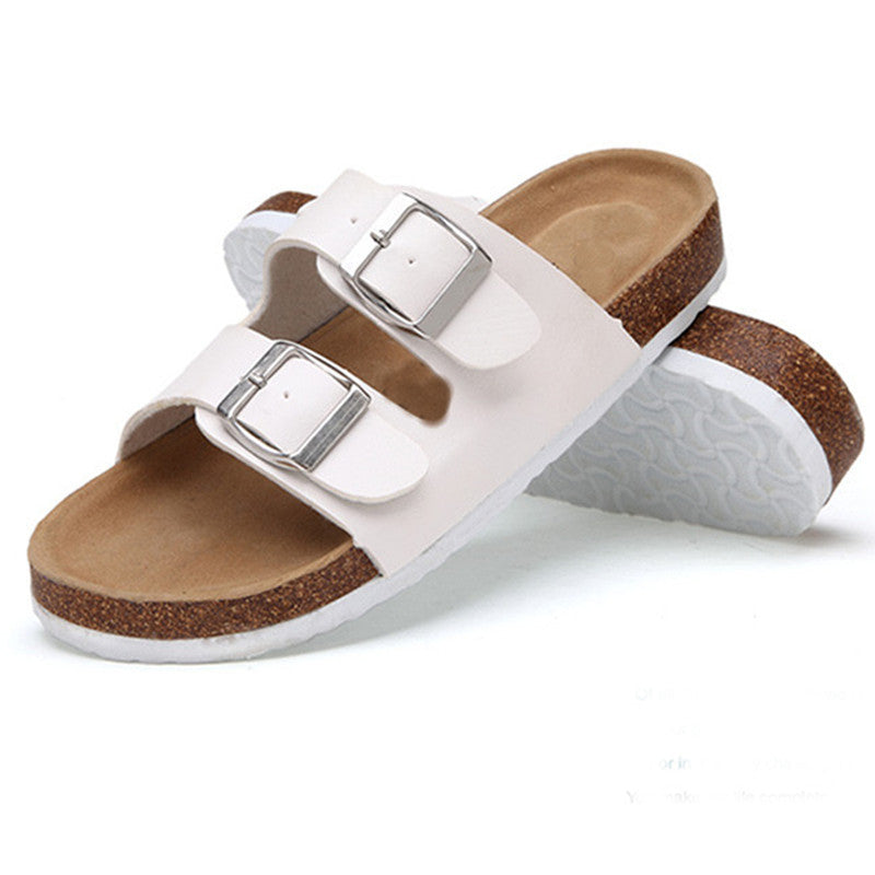 Casual Slippers Two Buckle Flat Cork Drag Sandals Foreign Trade