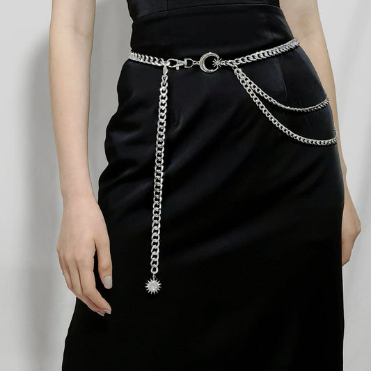 Personalized Waist Chain Moon Star Pendant Three-layer Metal Chain Slim European And American Cross-border Single Product Gold Versatile Corset
