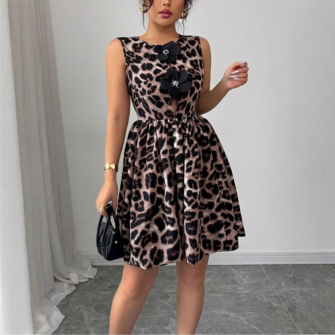 New Leopard Print Floral Dress For Women In Summer
