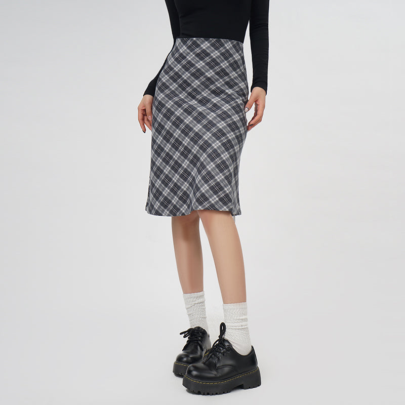 Plaid A- Line Skirt Women's High Waist Midi Skirt