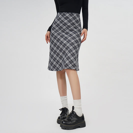 Plaid A- Line Skirt Women's High Waist Midi Skirt