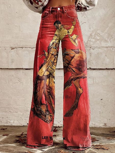 Flared Jeans Loose-fit Denim Pants With A Retro Print