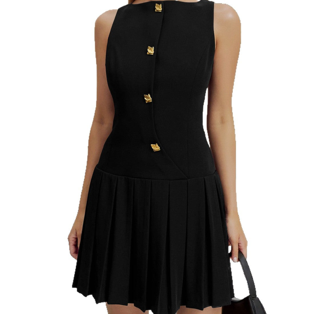 Minimalist Womens Dress With A Distinctive Pleated Cinched Waist